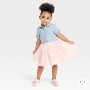 OshKosh B'gosh Toddler Girls' Chambray Tulle Short Sleeve Dress, 18 Months